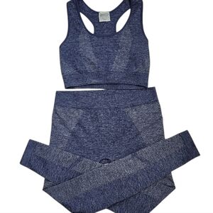 Seamless Blue Sports Bra and Leggings Set S/M